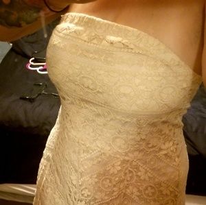 Boho lace, vintage look strapless dress